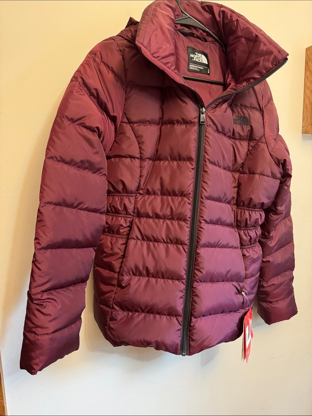The North Face women’s Burgundy Puffer Jacket with hood
